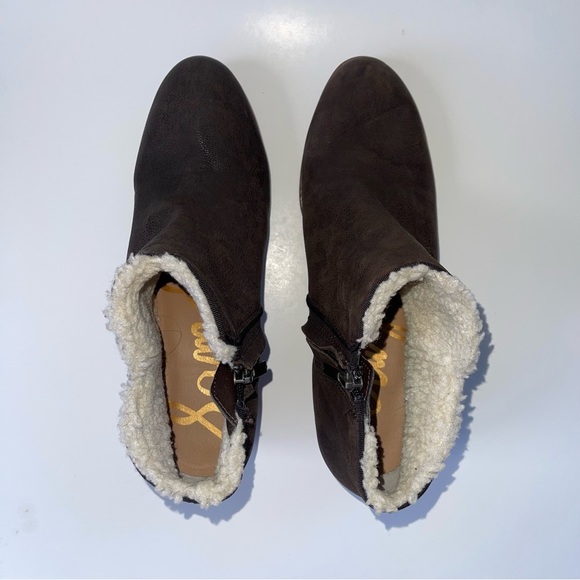 Sam Edelman Ankle Boots Women's Size 8.5 US Coffee Brown Leather Sherpa Lined - Picture 11 of 13